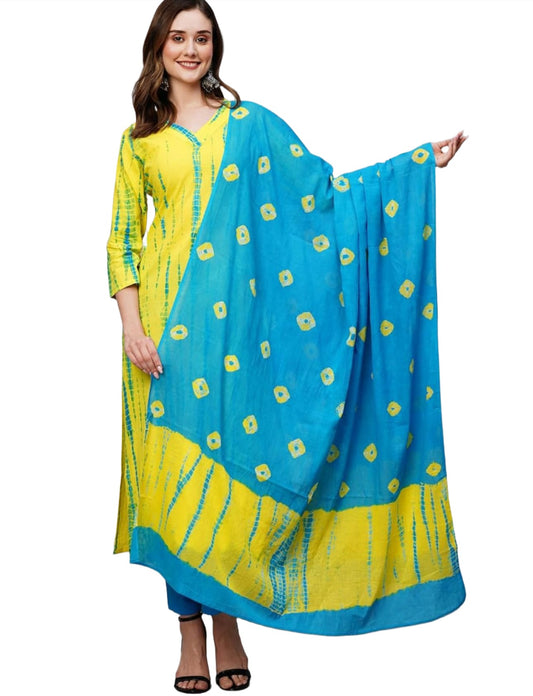 Women's Rayon Blend Straight Printed Kurta with Pant & Dupatta