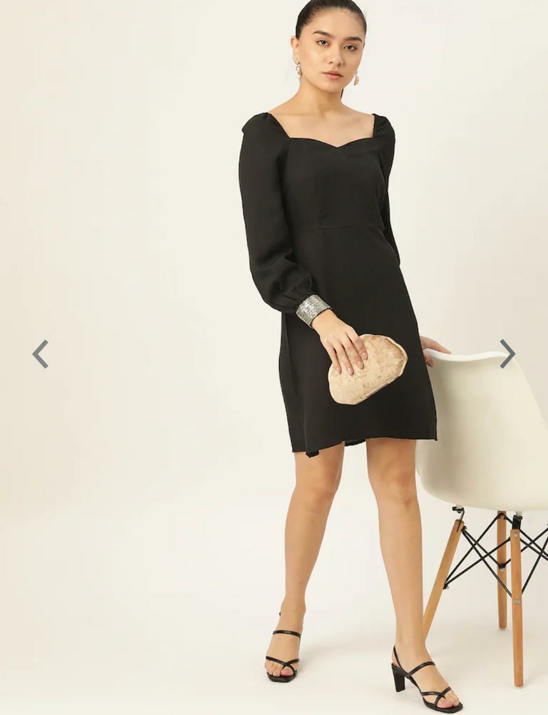 Black Solid A-Line Dress