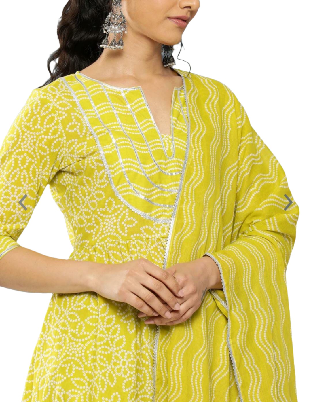 Bandhani Yoke Design Empire Gotta Patti Cotton Kurta with Trousers & Dupatta