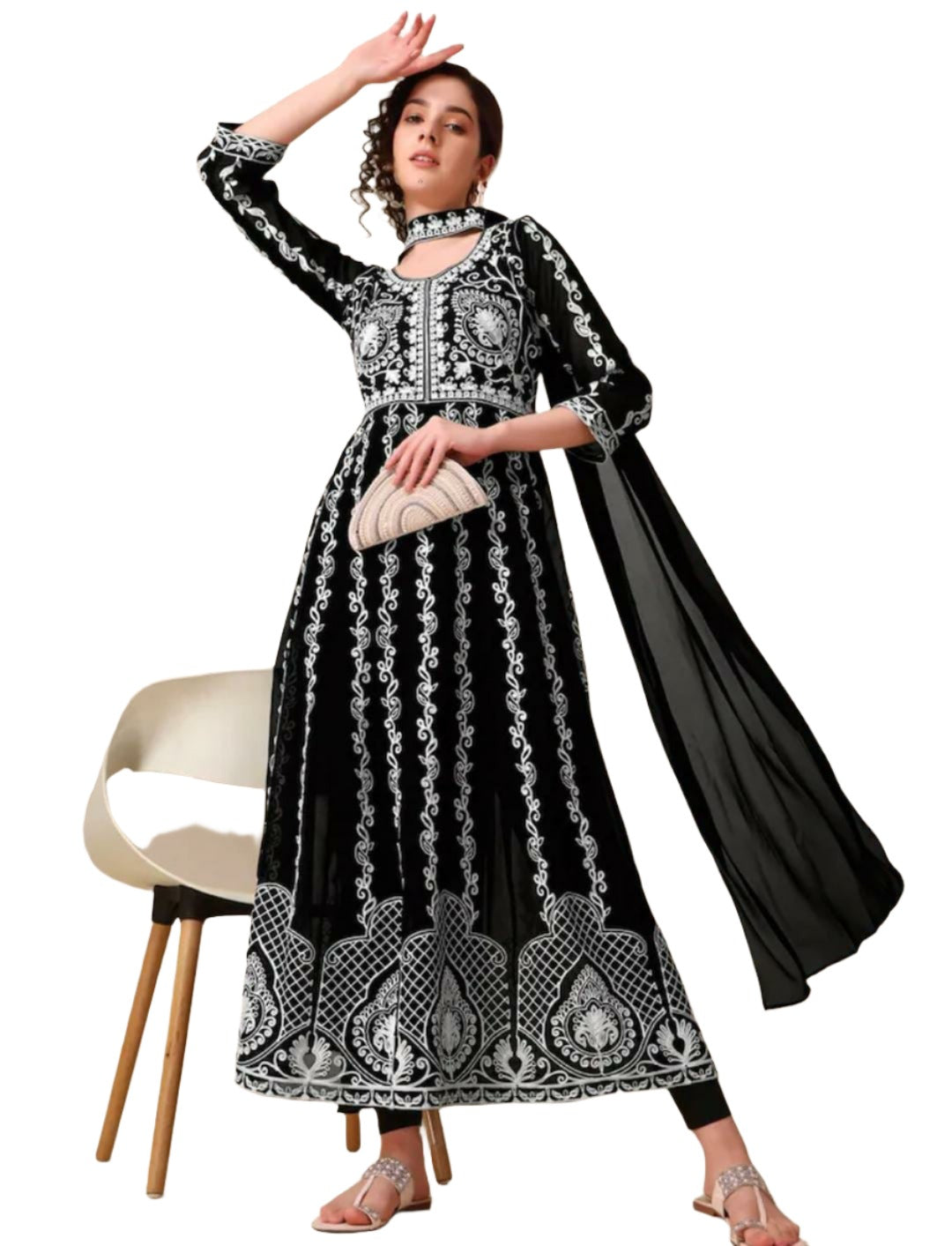 Lucknowi Chikankari Georgette Anarkali Kurta with Dupatta