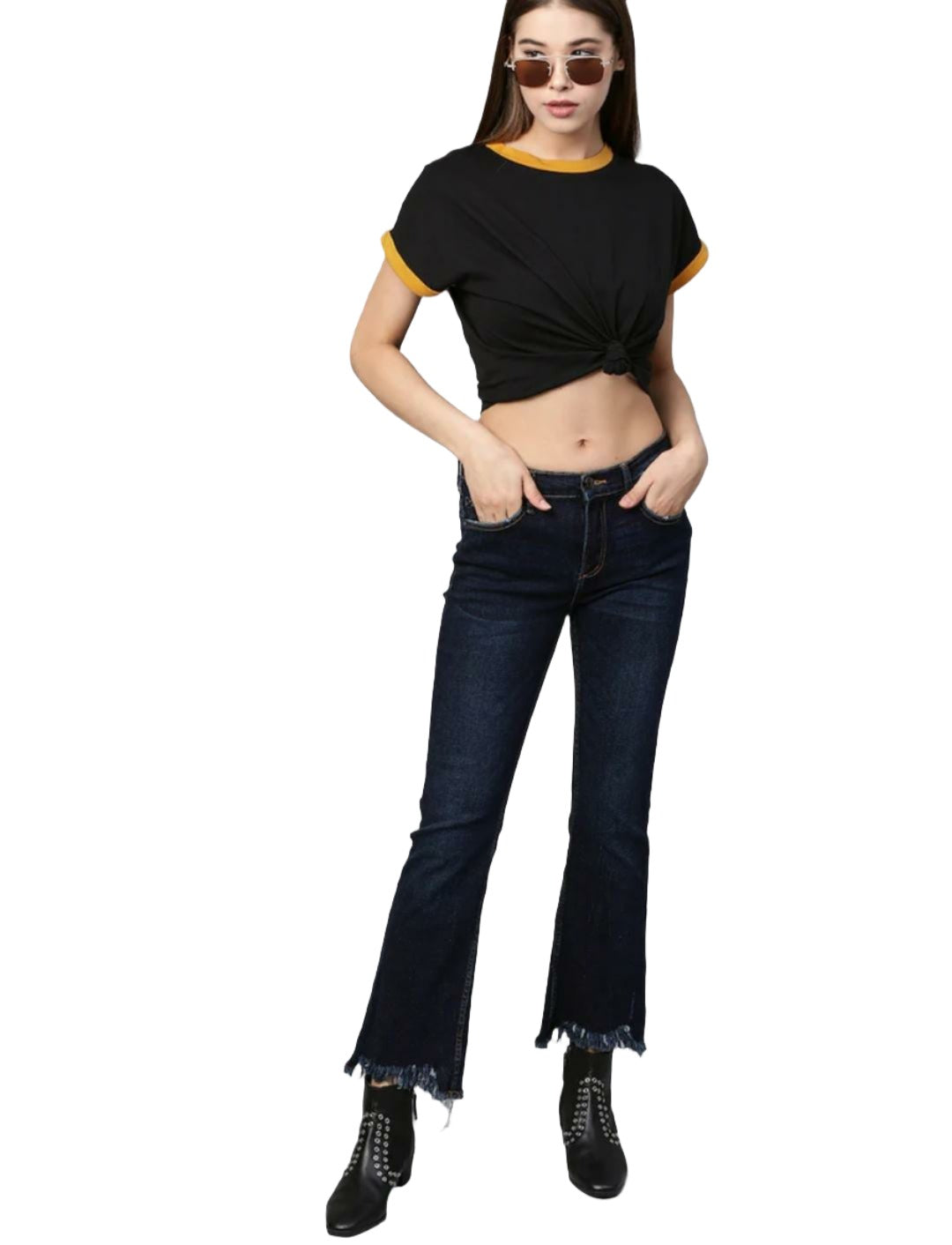 Black Round Neck Cropped Top