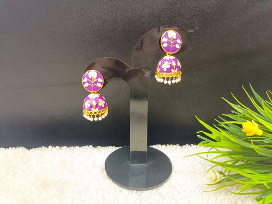 Gold-Plated Dome Shaped Meenakari Jhumkas Earrings