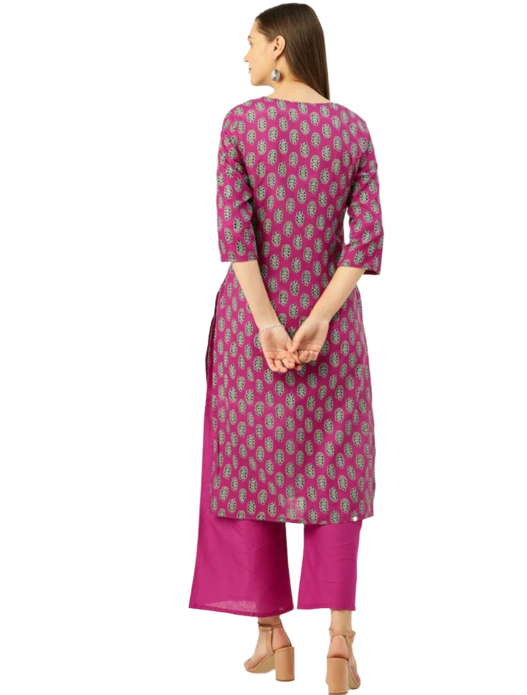 Women Magenta Ethnic Motifs Printed Pure Cotton Kurta with Palazzos