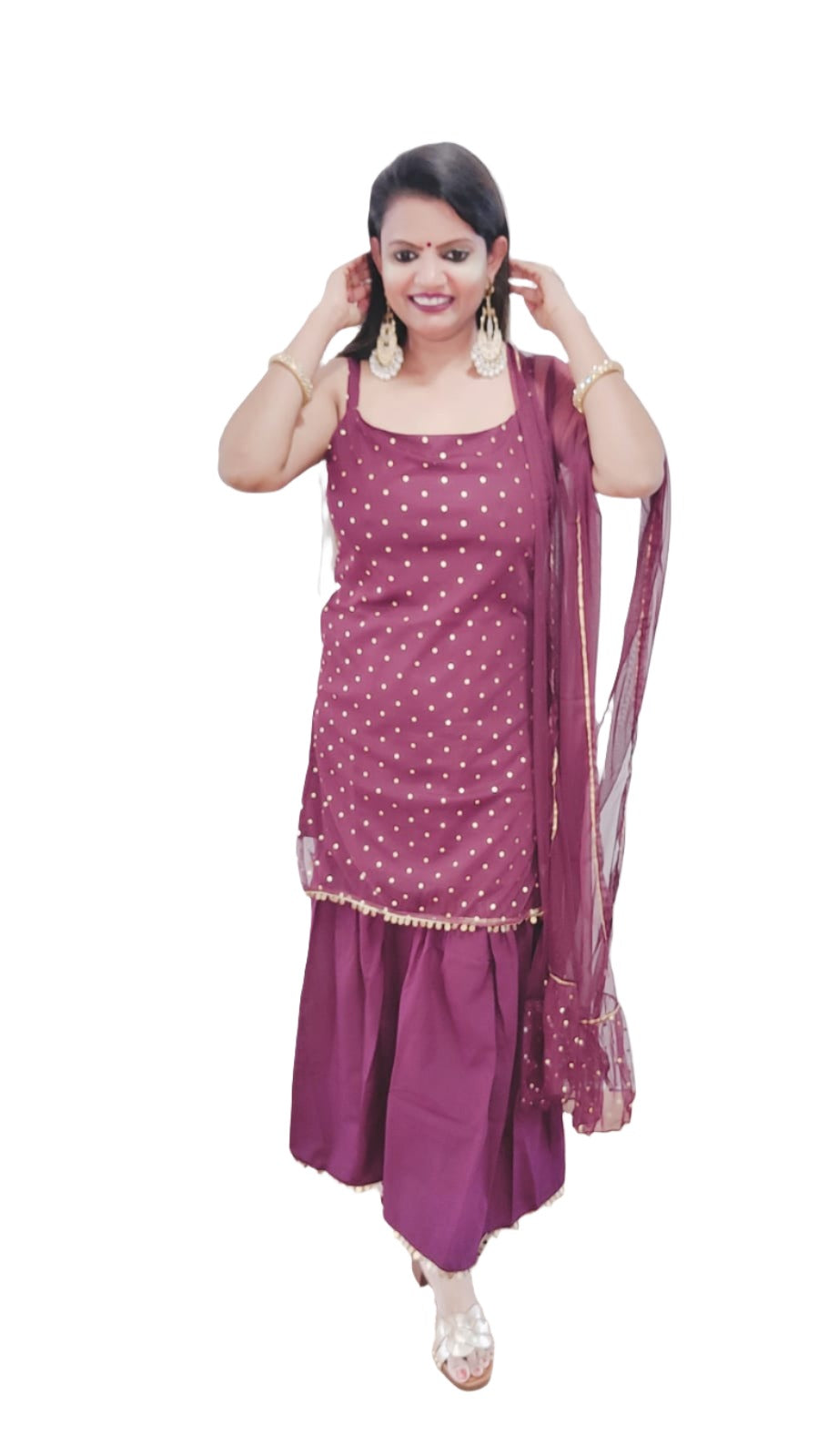 Geometric Crepe Top to Toe Fusion Kurta Set