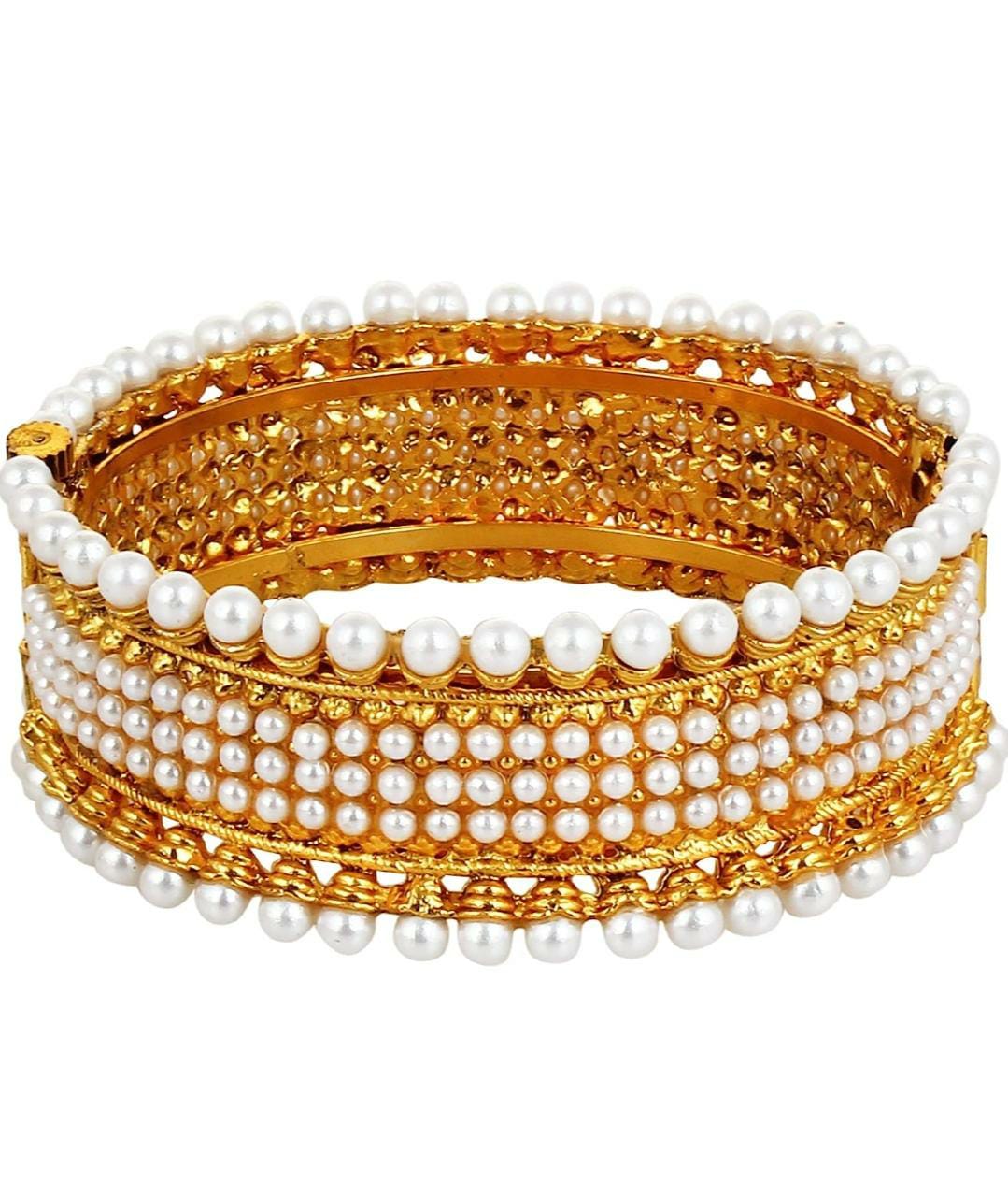 Jewellery Traditional Gold Plated Pearl Studded Bracelet Bangles Set for Girls and Women(Size-2.4 and 2.6)