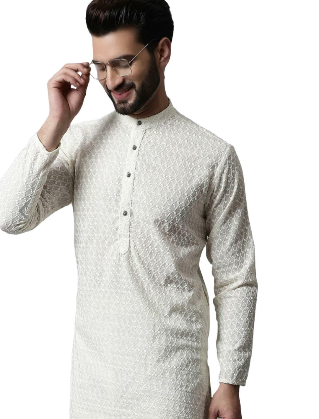 Chikankari Kurta with Churidar Ethnic Motifs Embroidered Pure Cotton