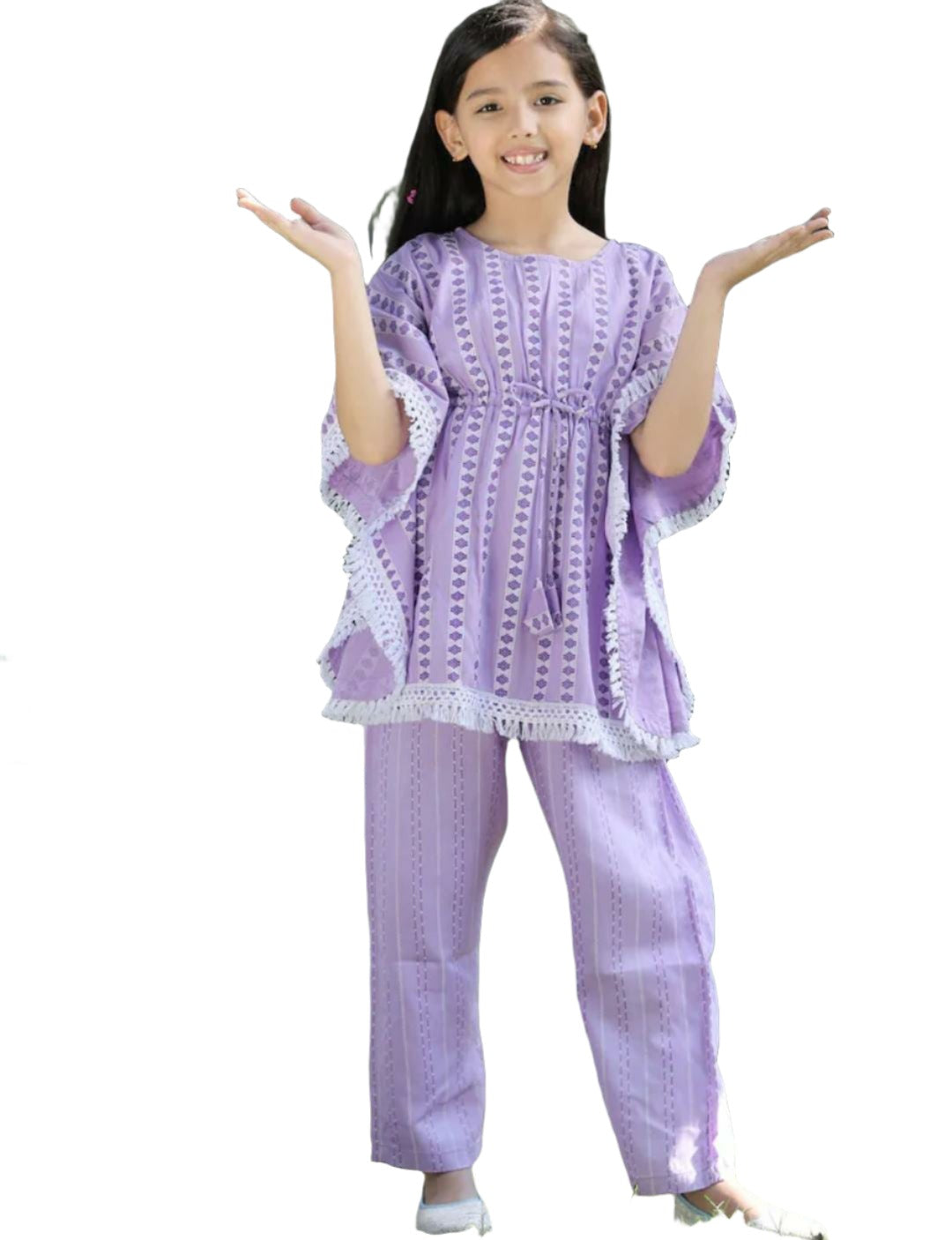Kaftan Kurta with Palazzos for Girls Printed Round Neck