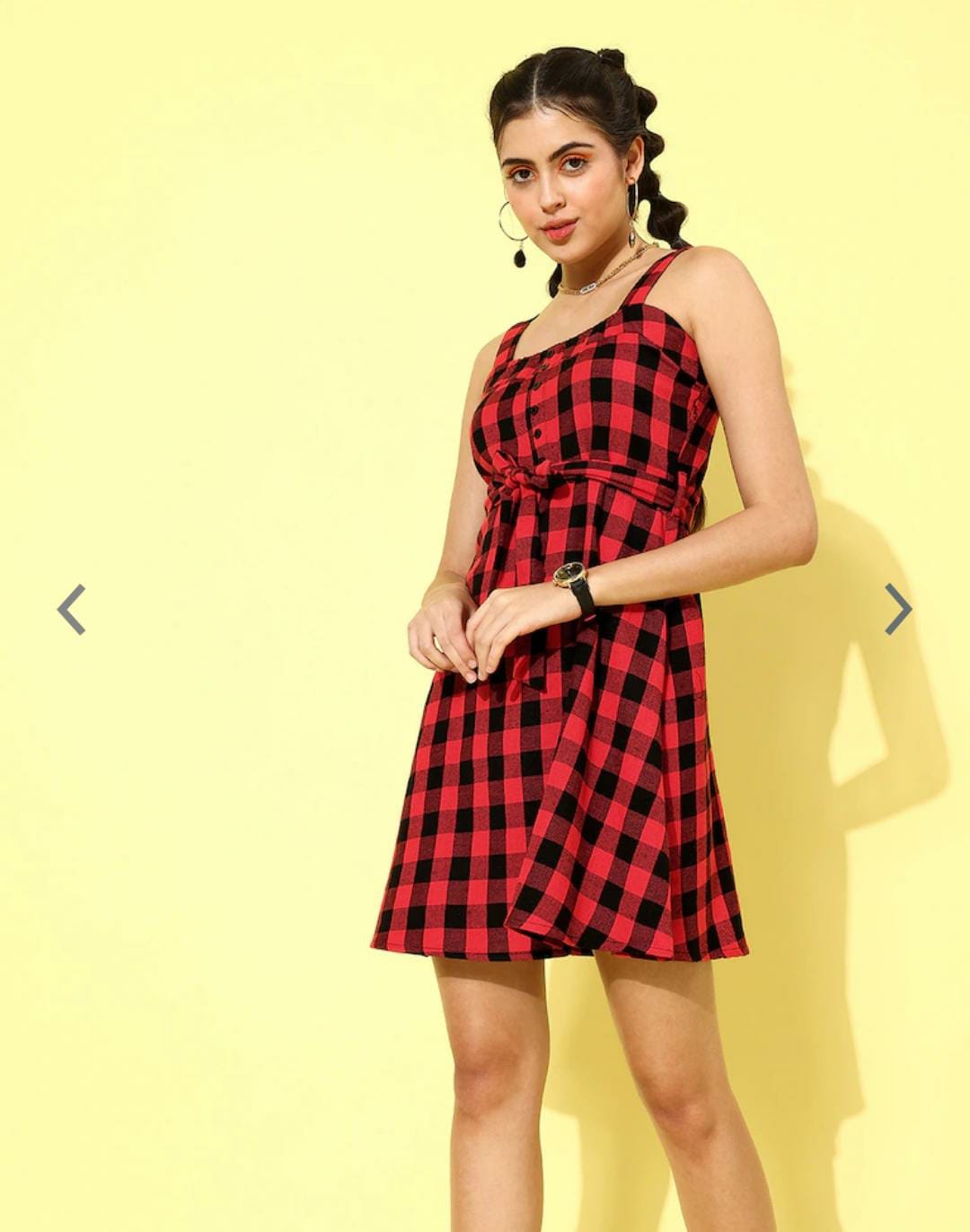 Women Stunning Black Checked Noughties Spaghetti Dress