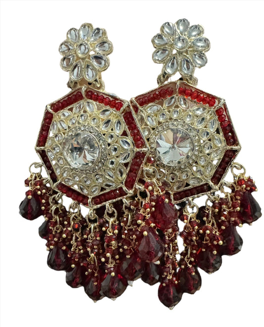 Gold Plated Kundan Pearl Chandbali Long Dangle Earrings Jewellery
