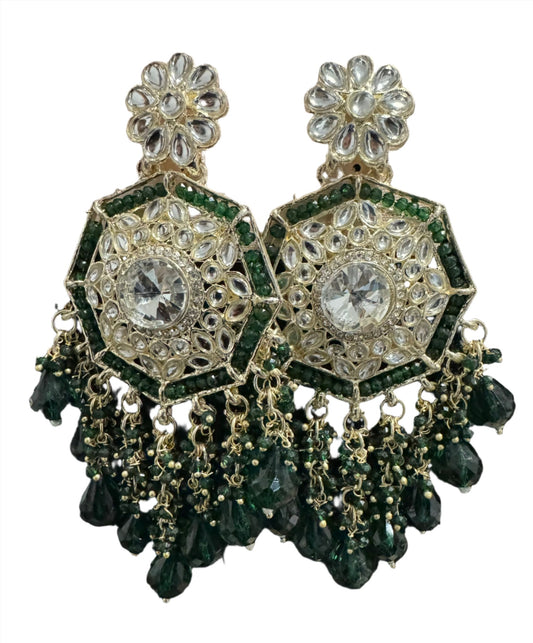 Gold Plated Kundan Pearl Chandbali Long Dangle Earrings Jewellery