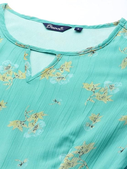 Georgette Casual Floral Printed Dress embroidery and fabric detail - Neha Couture Indian Fashion