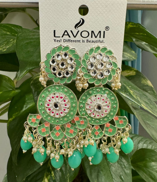 Gold-Plated Contemporary Meenakari Kundan Drop Earrings