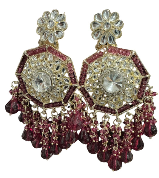 Gold Plated Kundan Pearl Chandbali Long Dangle Earrings Jewellery