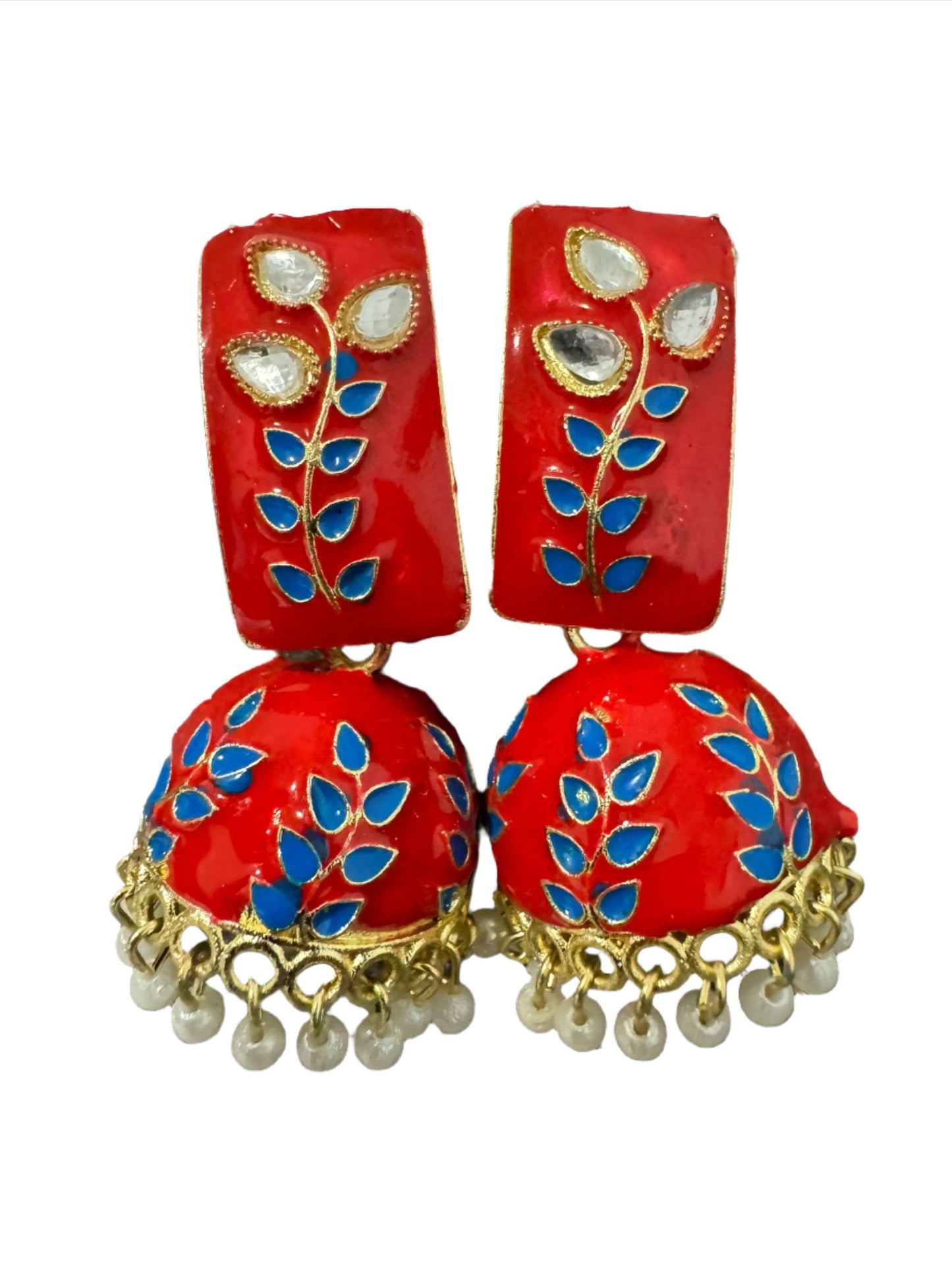 Floral Handcrafted Enamel Kundan Pearl Jhumki Earrings for Women