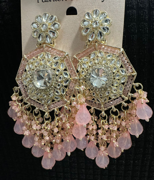 Gold Plated Kundan Pearl Chandbali Long Dangle Earrings Jewellery