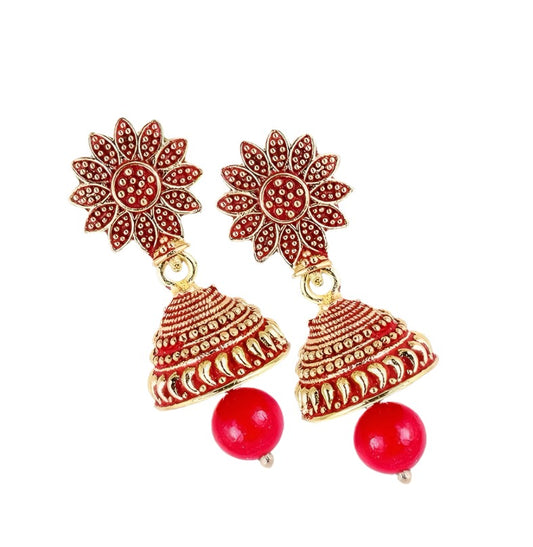 Meenakari Ethnic Antique South Indian  Peacock Jhumki For Women
