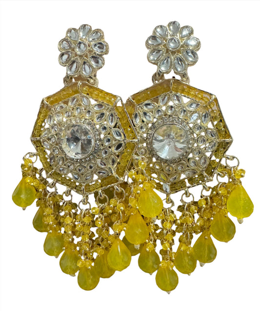 Gold Plated Kundan Pearl Chandbali Long Dangle Earrings Jewellery