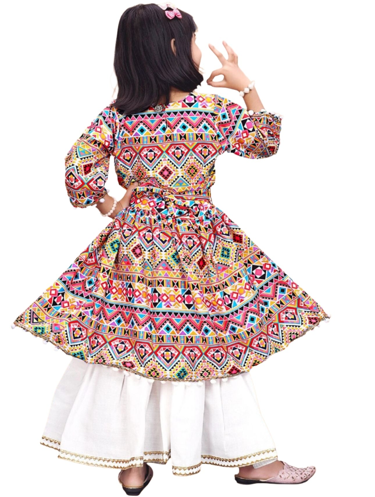 Anarkali Kurta With Sharara for Girls Geometric Printed Angrakha 
