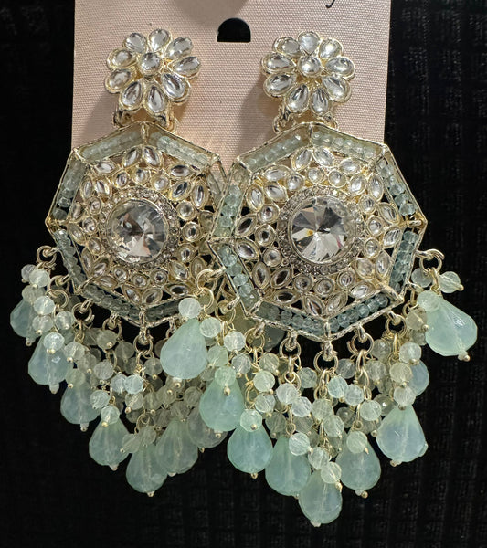 Gold Plated Kundan Pearl Chandbali Long Dangle Earrings Jewellery