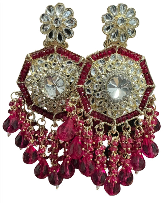 Gold Plated Kundan Pearl Chandbali Long Dangle Earrings Jewellery
