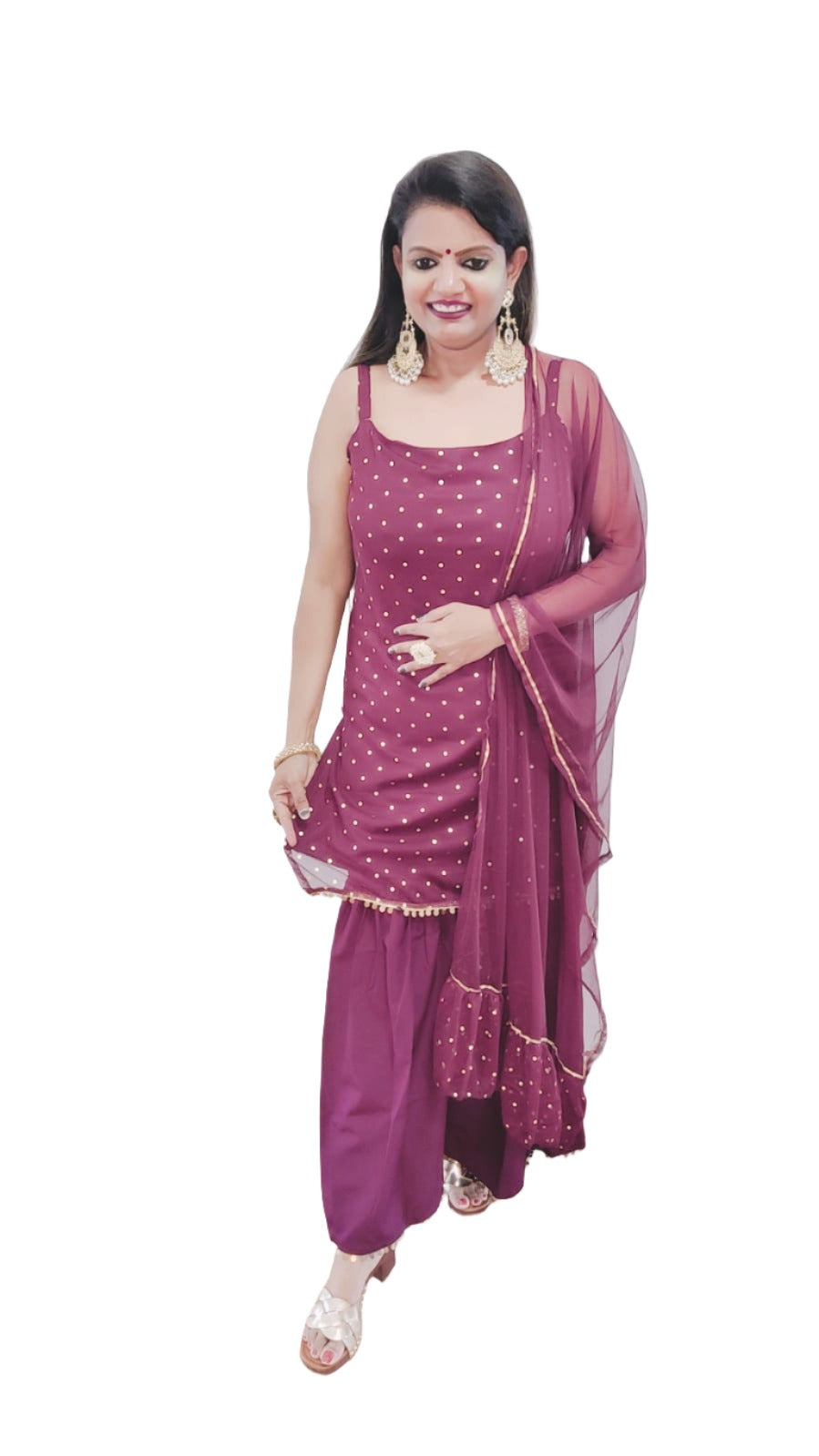 Geometric Crepe Top to Toe Fusion Kurta Set