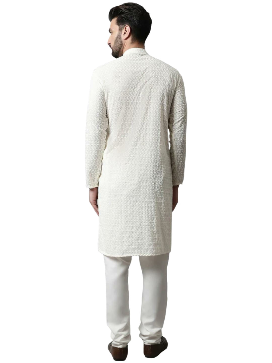 Chikankari Kurta with Churidar Ethnic Motifs Embroidered Pure Cotton