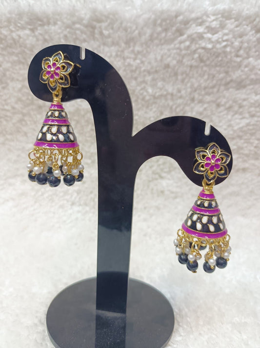 Gold-Plated Dome Shaped Kundan And Beaded Jhumkas