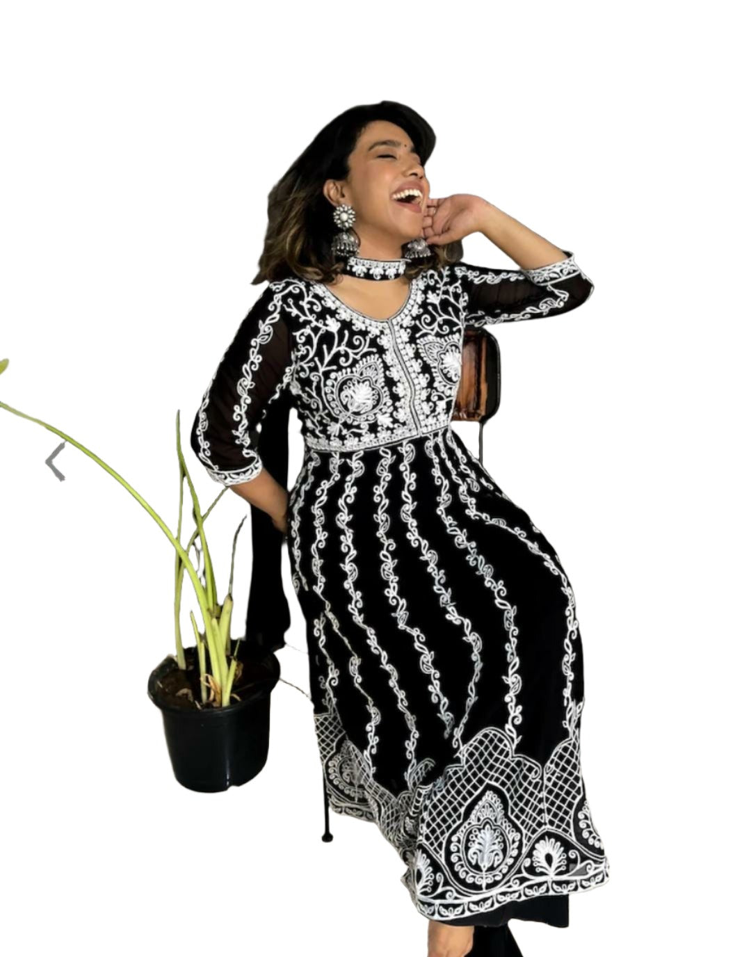 Lucknowi Chikankari Georgette Anarkali Kurta with Dupatta