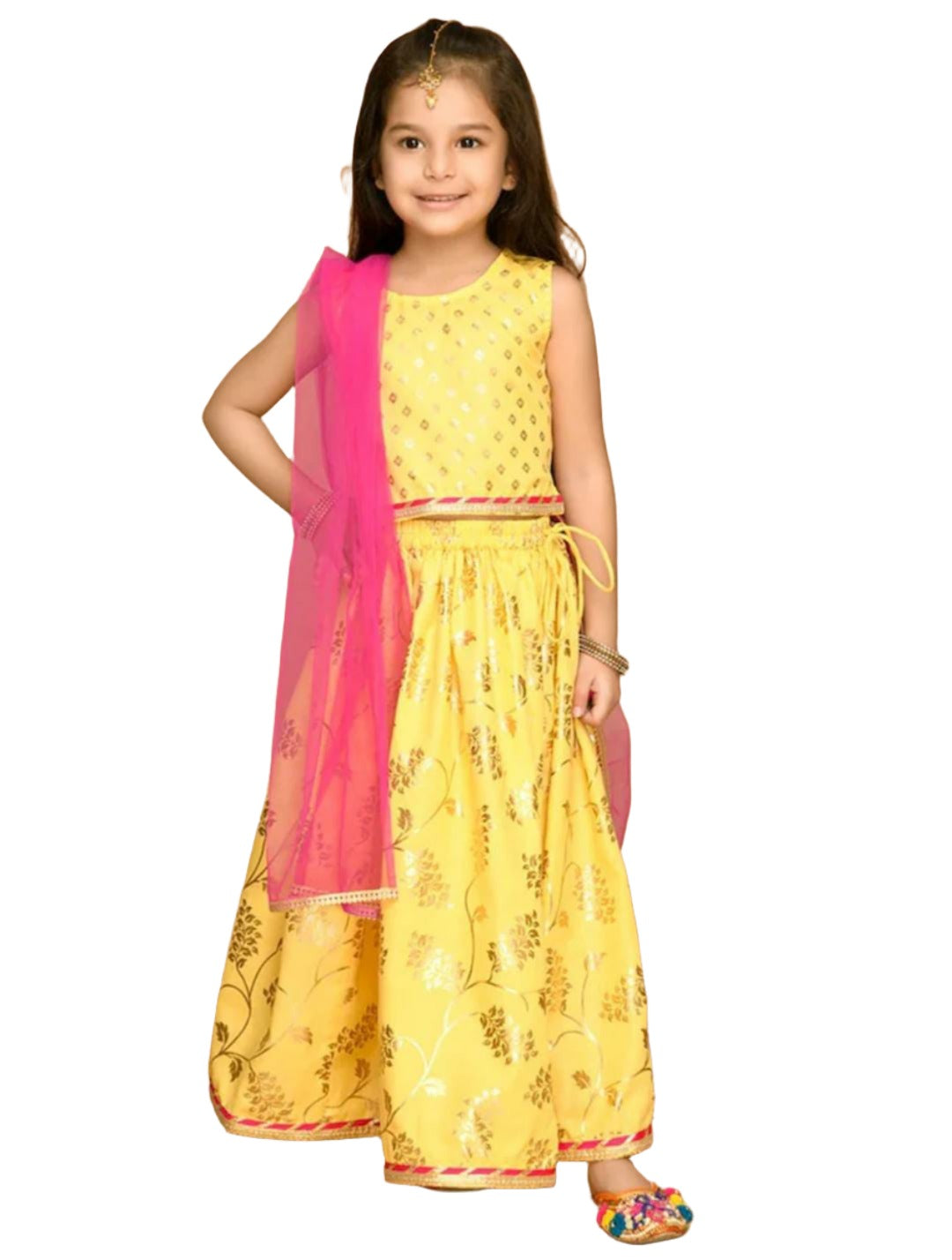 Gelbes Lehenga Choli für Mädchen (5 bis 6 Jahre altes Mädchen) 