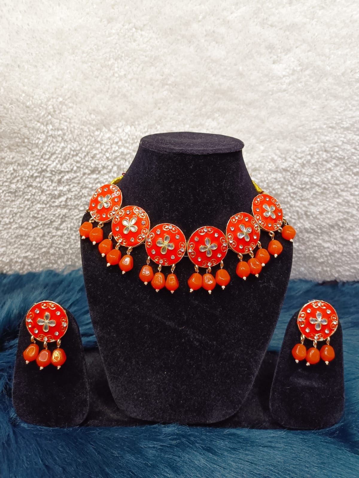 Gold-Plated Kundan Meenakari Enamelled Choker Necklace Jewellery Set