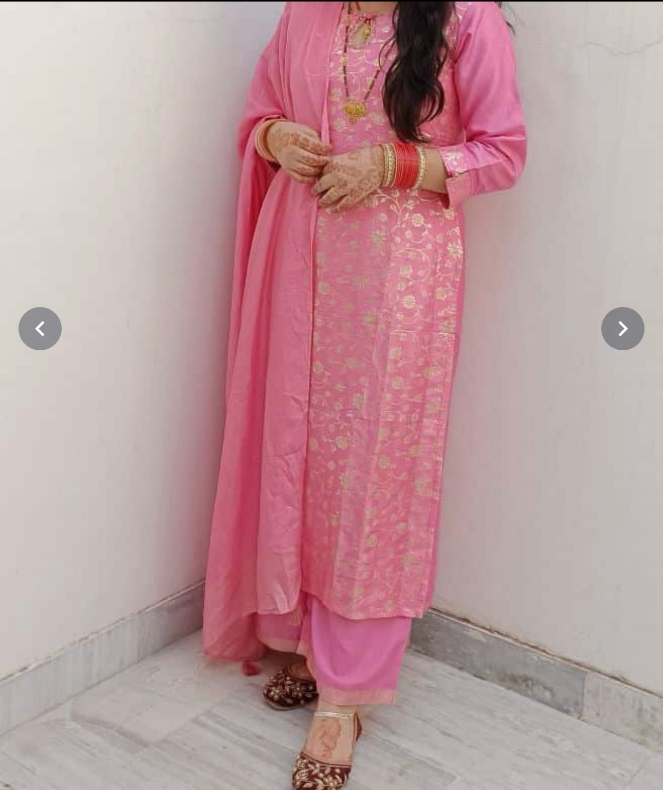 Pink Zari Kurta with Palazzos & With Dupatta