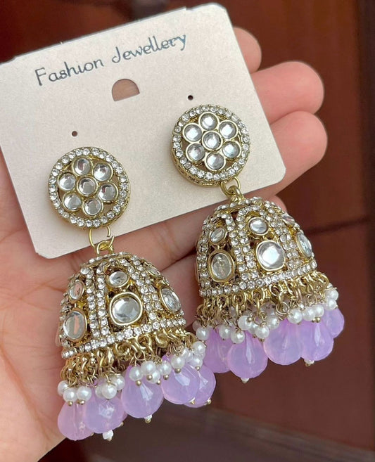Gold-Plated Dome Shaped Kundan Studded Jhumkas