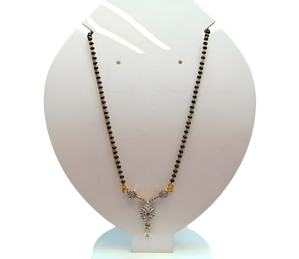 Stylish Pendant Necklace Black Beads Mangalsutra For Women With Extendable Chain