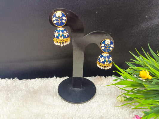 Gold-Plated Dome Shaped Meenakari Jhumkas Earrings