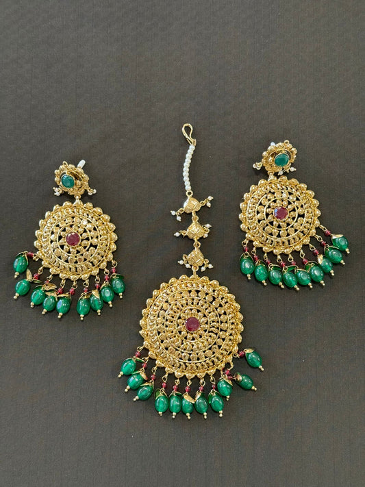 High Quality Designer Mang Tikka With Earrings