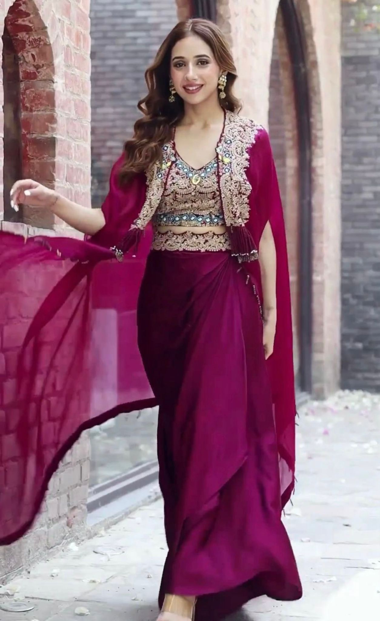 New Super Trending Party Wear Crop Top ,Shrug with Skirt