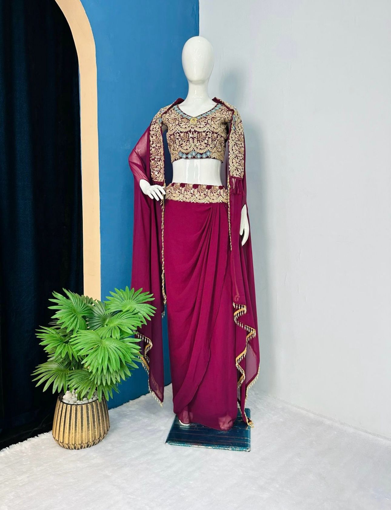 New Super Trending Party Wear Crop Top ,Shrug with Skirt