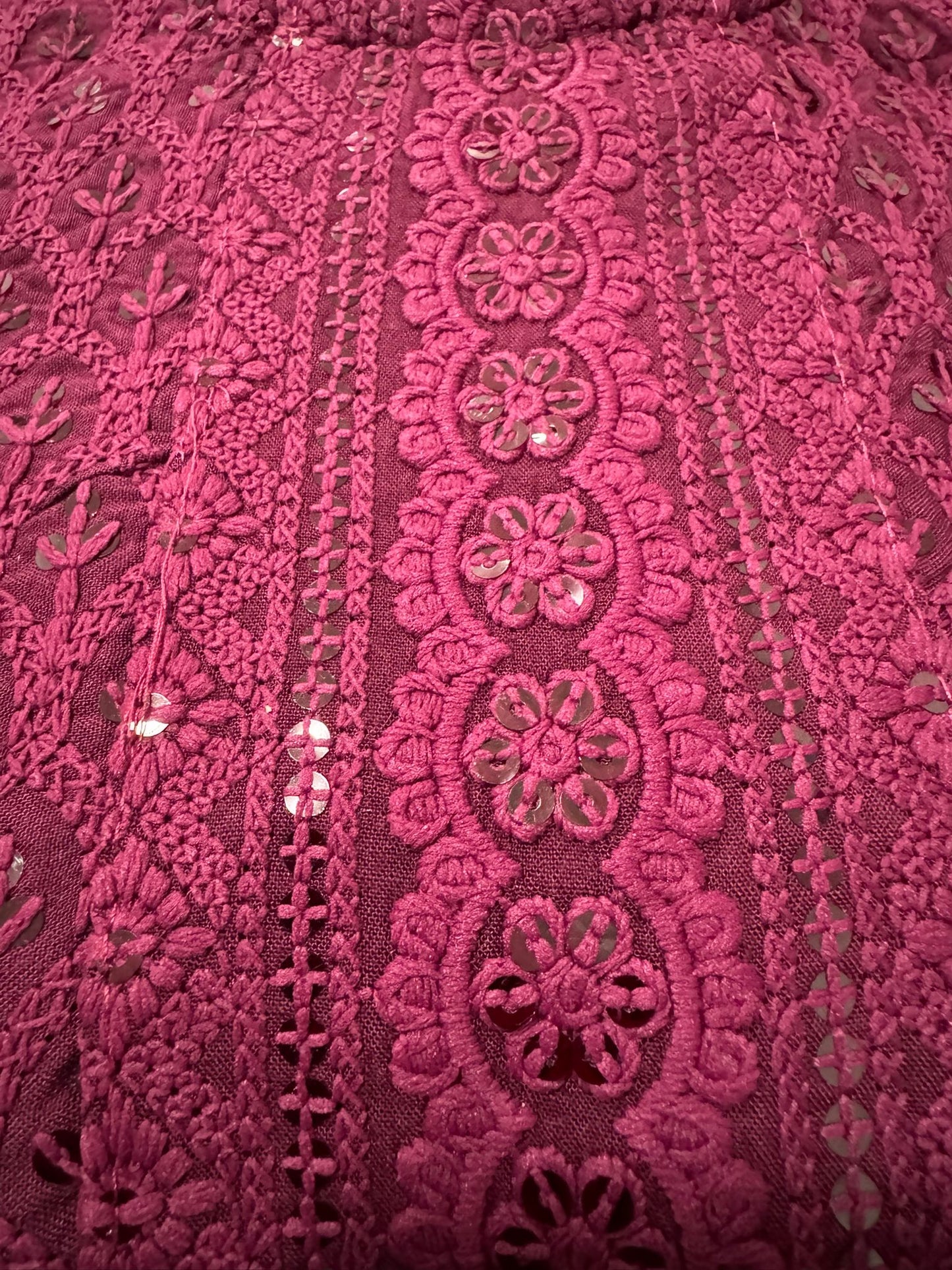 Women Purple Embroidered  with Sequence Chikankari Straight Kurta