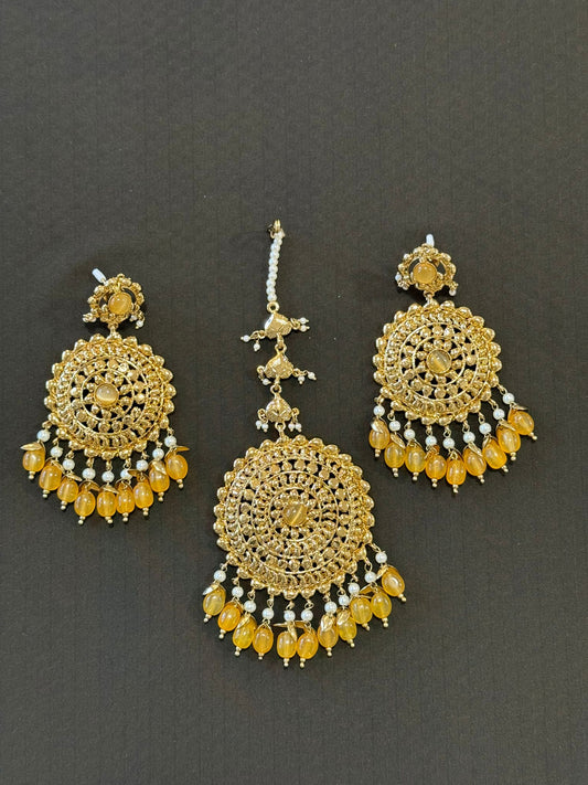 High Quality Designer Mang Tikka With Earrings