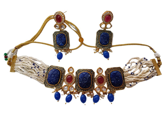Handcrafted Necklace Set With Kundan And Beads