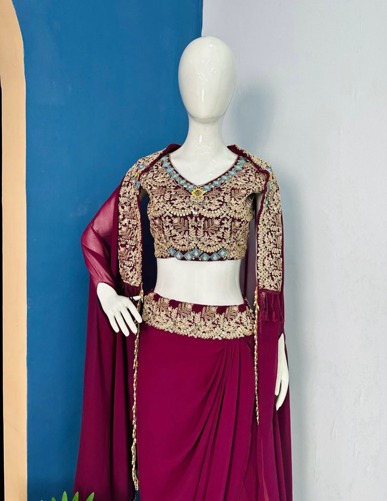 New Super Trending Party Wear Crop Top ,Shrug with Skirt