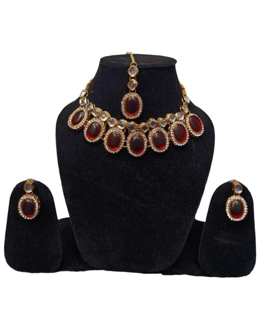Gold Plated Traditional Kundan & Stone Studded Choker Necklace Jewellery With Earrings Set for Women/Girls