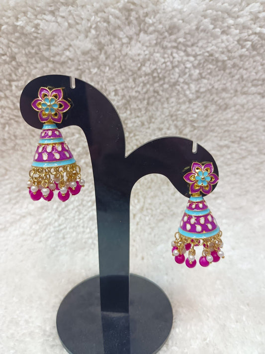 Gold-Plated Dome Shaped Kundan And Beaded Jhumkas