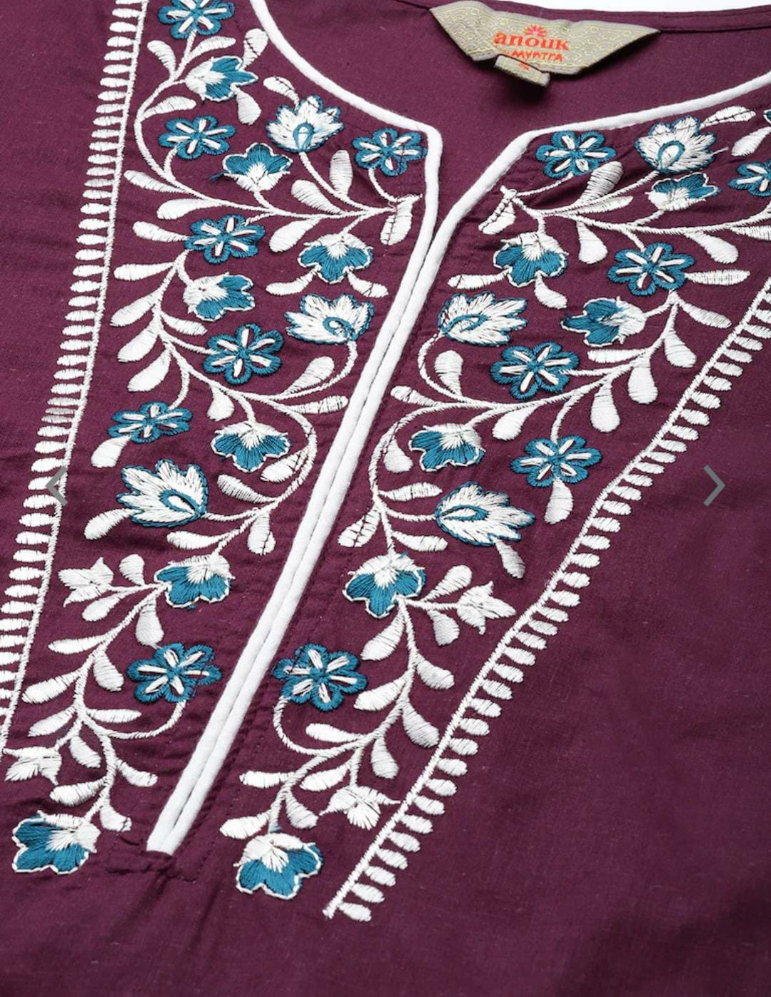 Women Purple Ethnic Motifs Yoke Design Regular Thread Work Pure Cotton Kurta with Palazzos