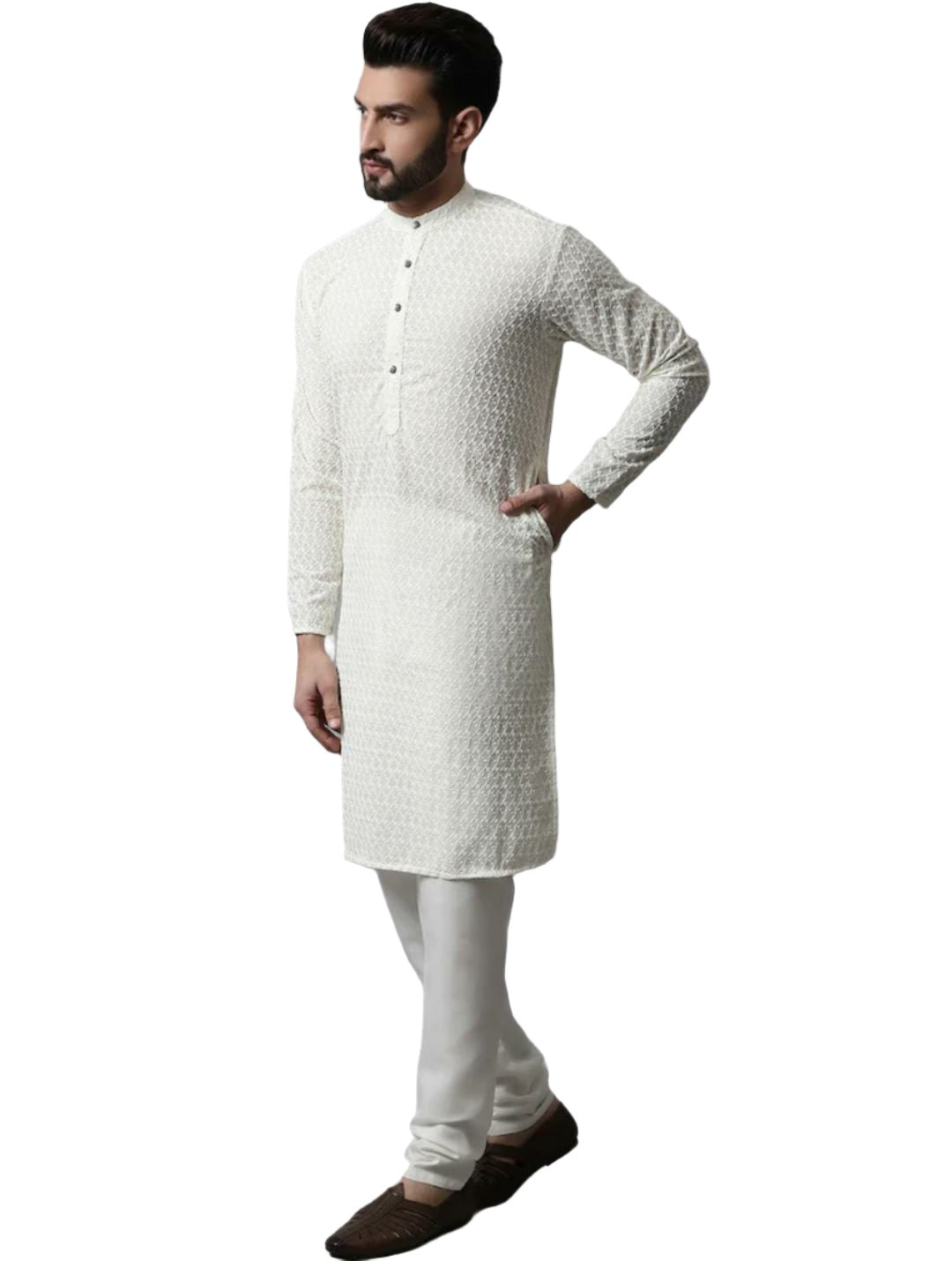 Chikankari Kurta with Churidar Ethnic Motifs Embroidered Pure Cotton
