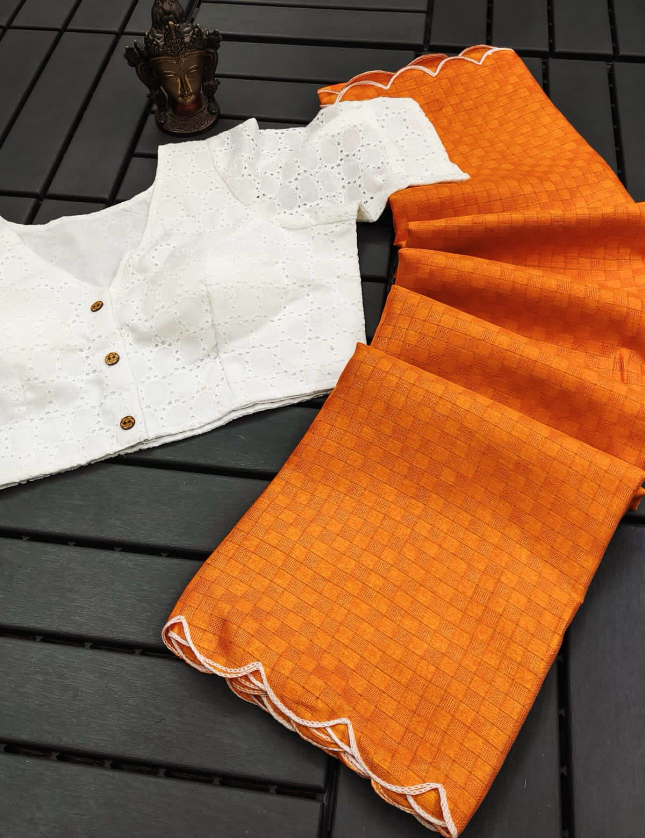 Manipuri kota chex Saree With Stitched Blouse