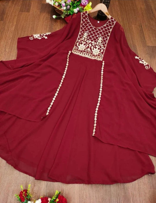 Party Wear Designer Heavy Machine Work Georgette Gown With Shrug
