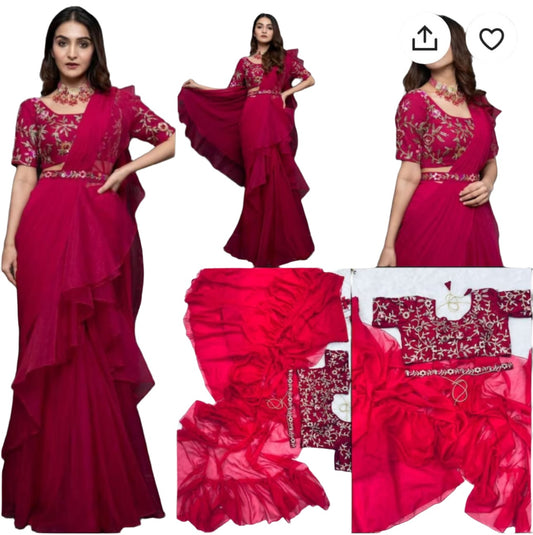 Lehenga Saree With Full-Stitched Blouse With Embroidery Work