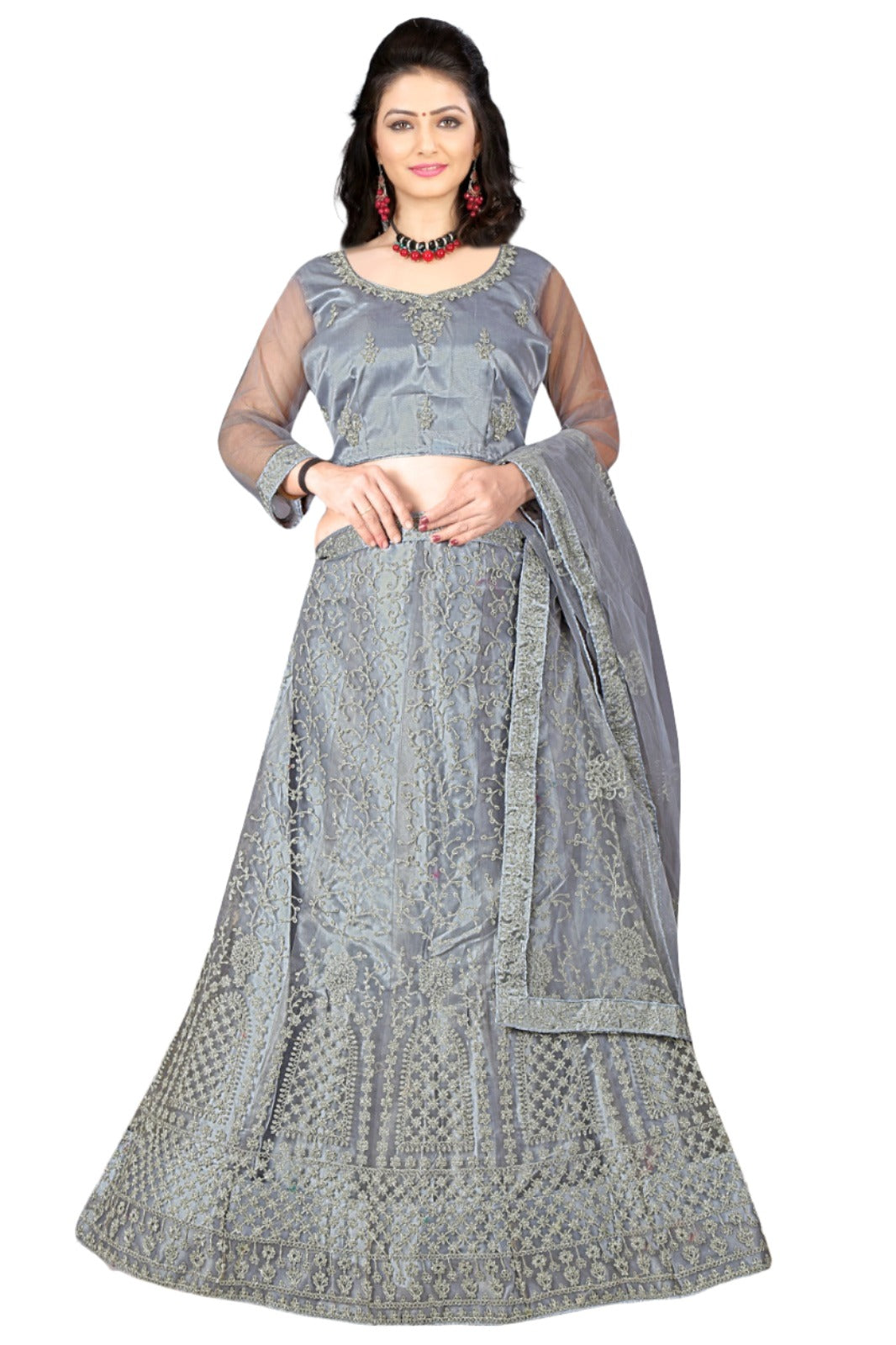 Complete Stitched Embroidered  Lehenga Choli In Germany (Grey)/Bridal Lehenga In Hamburg