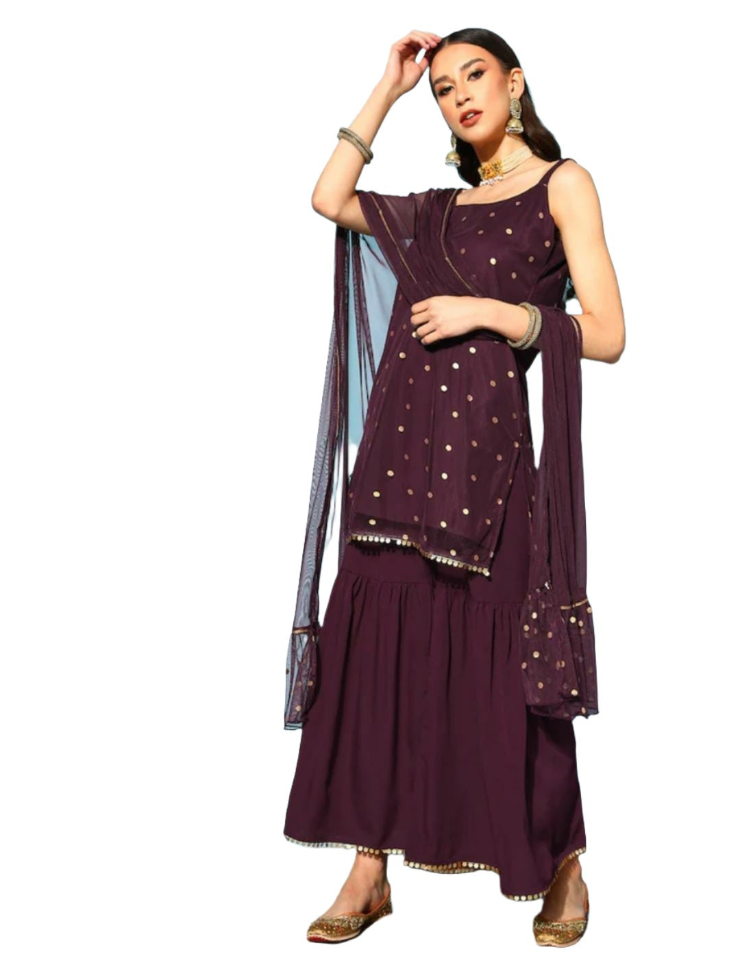 Geometric Crepe Top to Toe Fusion Kurta Set